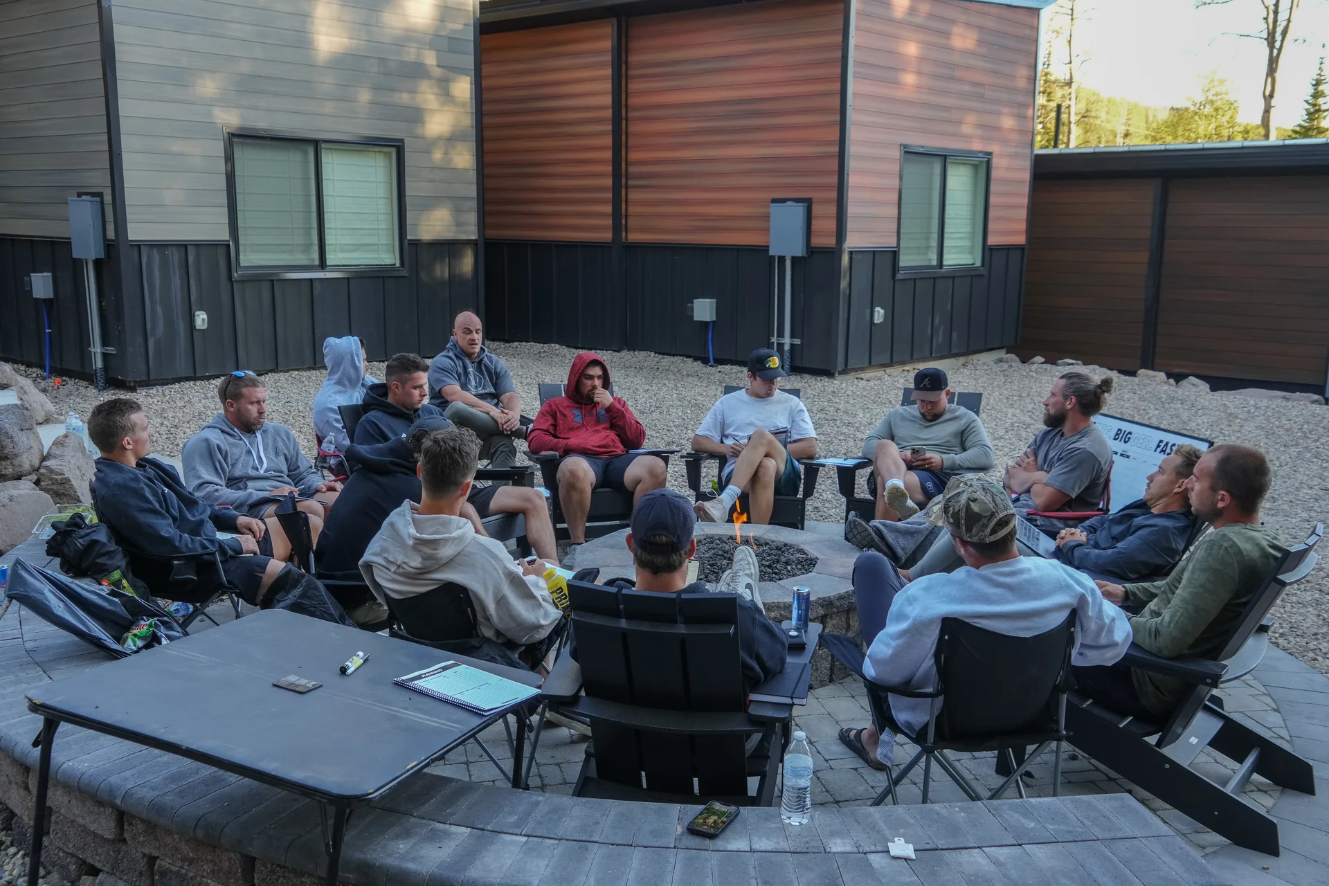 DBF mastermind guests gathered around the firepit at Unplug Resort